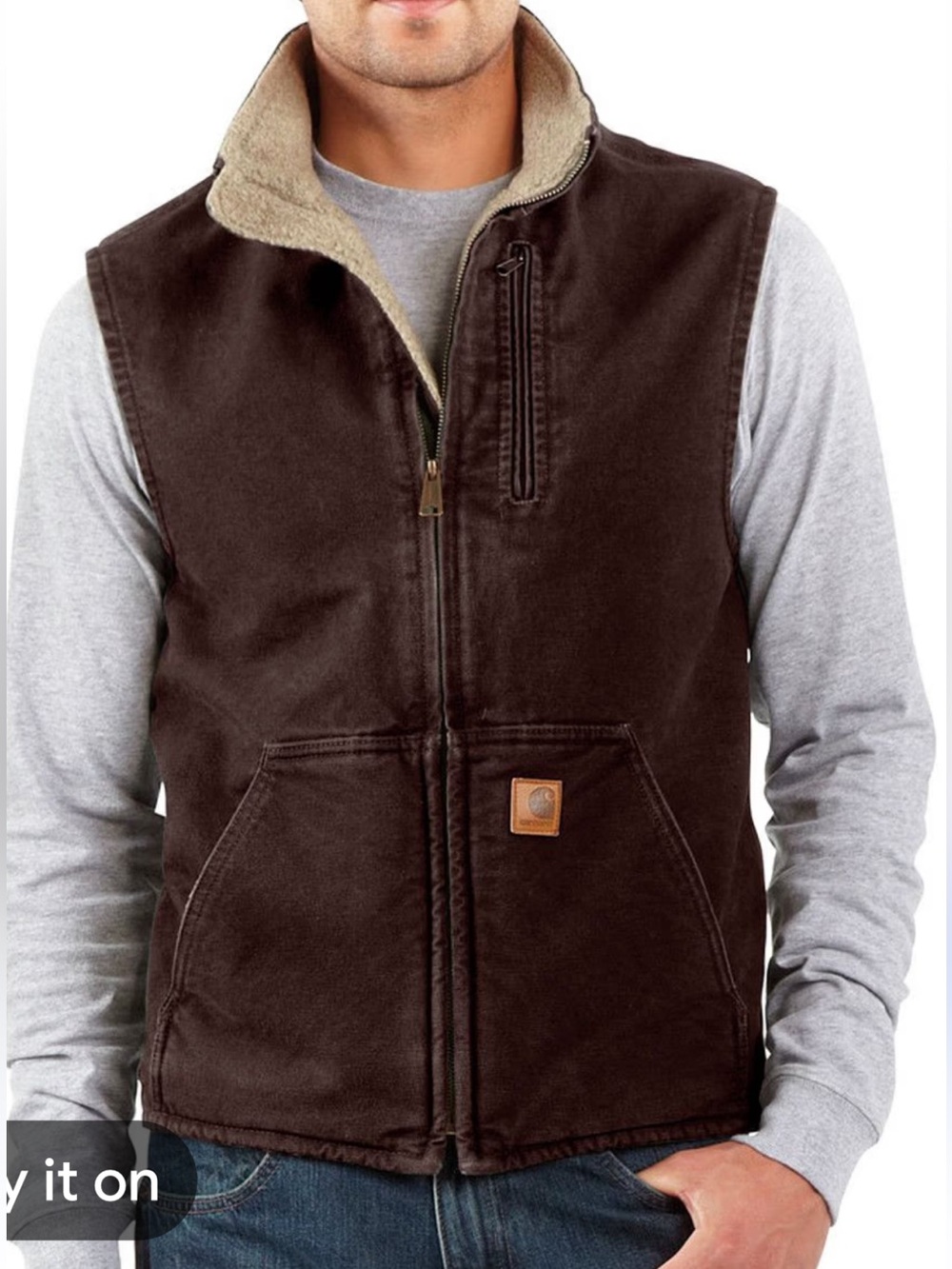 Carhartt Men’s Brown Sherpa-Lined Work Mock Neck Vest